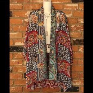 JOHNNY WAS Multi-color boho print tie front kimono top
